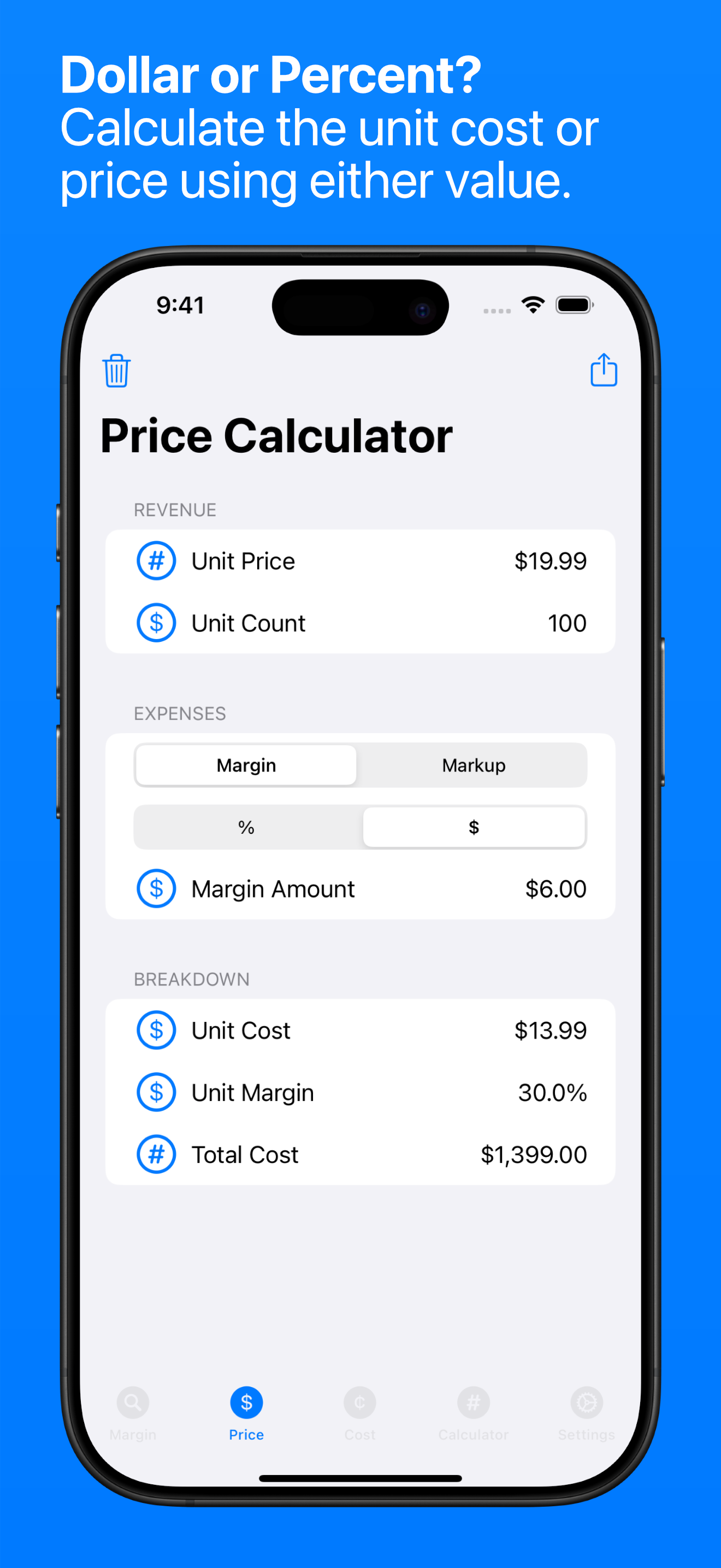 Dollar or Percent Margin Calculation on iPhone